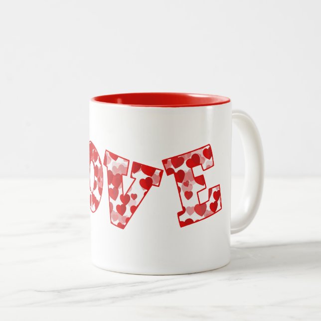 Tasse 2 Couleurs Céramique café Mug-Valentine Coeurs (Devant droit)