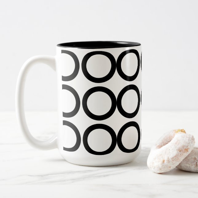 Tasse 2 Couleurs Cercle noir et blanc géométrique (Avec donut)