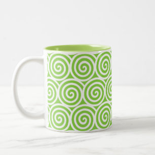 Tasse 2 Couleurs Cercles en spirale tournoyante sur fond vert et bl