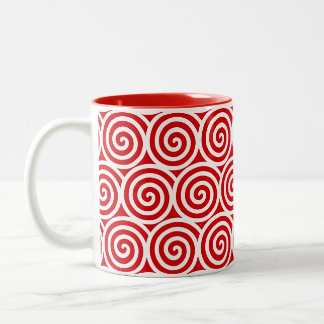 Tasse 2 Couleurs Cercles spiraux en rouge et blanc (Gauche)