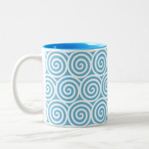 Tasse 2 Couleurs Cercles tourbillonnants sur Turquoise & Blanc