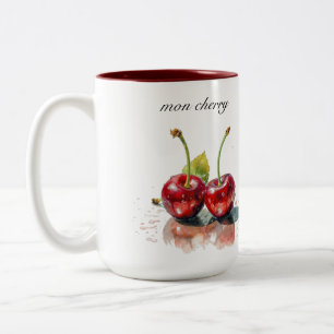 Tasse 2 Couleurs Cerises amoureuses en Aquarelle, sur mesure