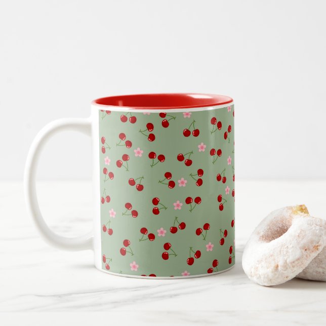 Tasse 2 Couleurs Cerises Et Fleurs (Avec donut)