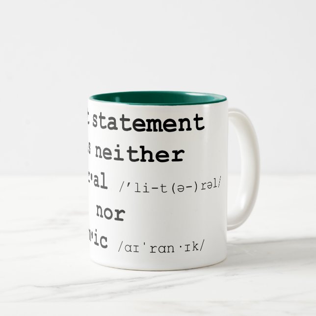 Tasse 2 Couleurs Cette Déclaration N'Était Ni Littérale Ni Ironique (Devant droit)