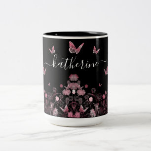 Tasse 2 Couleurs Champ de fleurs avec papillons