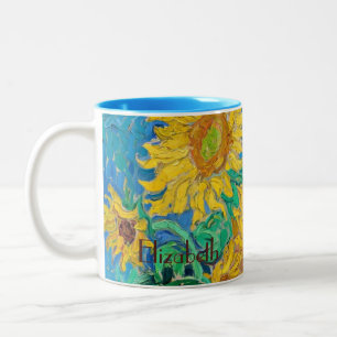 Tasse 2 Couleurs Champ de tournesols Rouge Orange Jaune Bleu Van Go