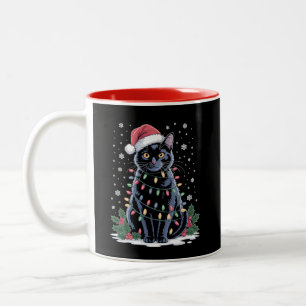 Tasse 2 Couleurs Chapeau de Noël de Santa pour chat noir drôle et m