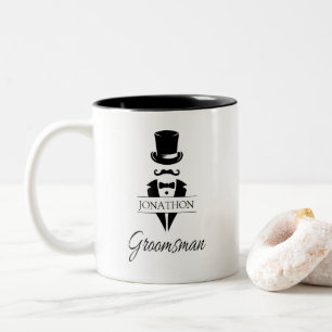 Tasse 2 Couleurs Chapeau Haut-de-Forme Smoking Nom du Garçon d'Honn