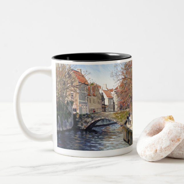 Tasse 2 Couleurs Charmant vieux pont sur le canal de Bruges Pittore (Avec donut)