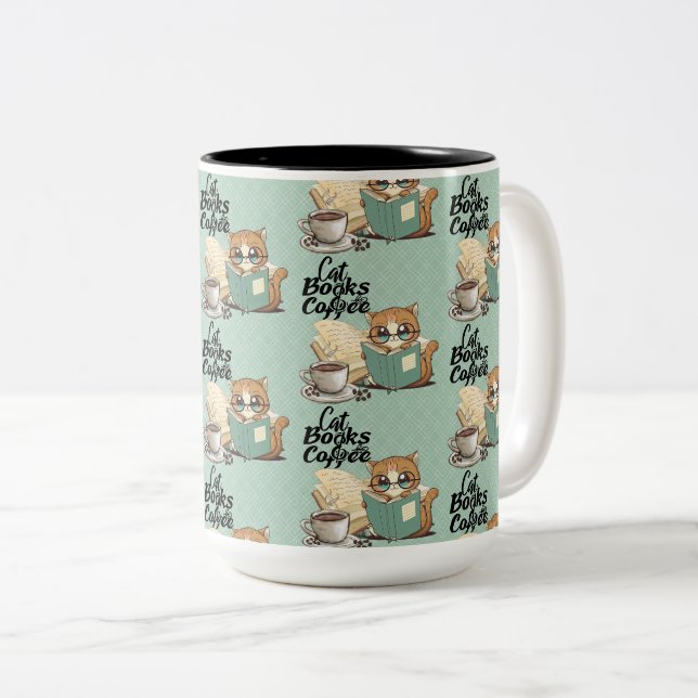 Tasse 2 Couleurs Charming Cat & Girl Reading Books (Devant droit)