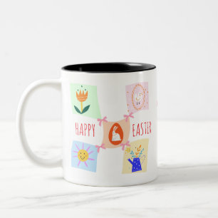Tasse 2 Couleurs Chasse aux oeufs de Pâques Wavy Checkerboard Bunny