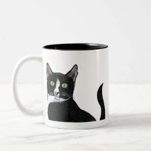Tasse 2 Couleurs Chat aux yeux verts noir et blanc