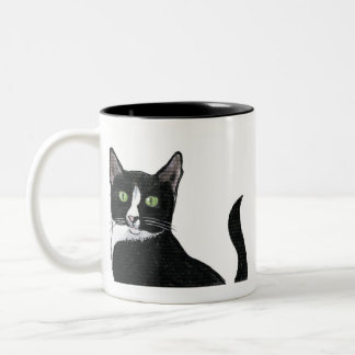 Tasse 2 Couleurs Chat aux yeux verts noir et blanc