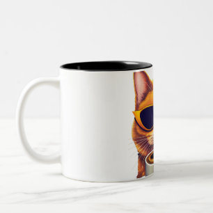 Tasse 2 Couleurs chat avec lunettes boire du café