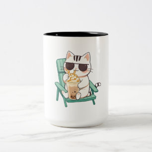 Tasse 2 Couleurs Chat Chibi Mignon avec des Lunettes de Soleil Buva