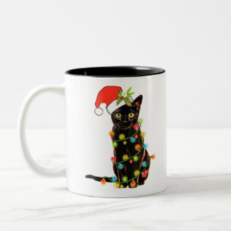 Tasse 2 Couleurs Chat Christmas Funny Meowy Arbre de Noël Chat