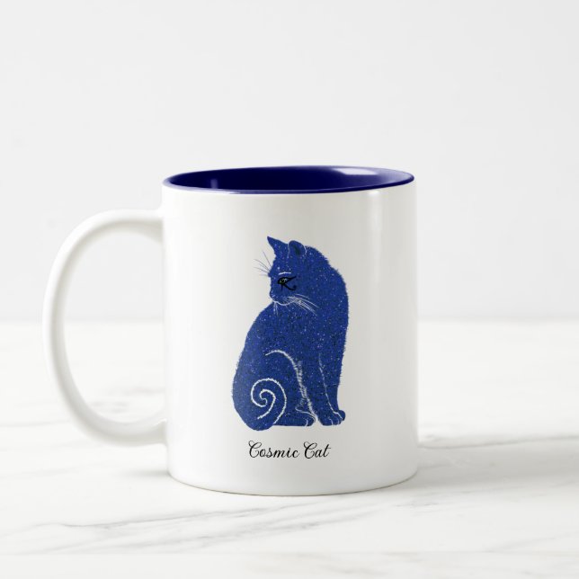 Tasse 2 Couleurs Chat cosmique bleu (Gauche)