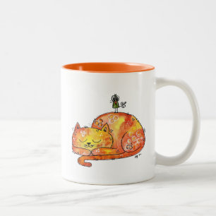 Tasse 2 Couleurs Chat couché blanc mignon
