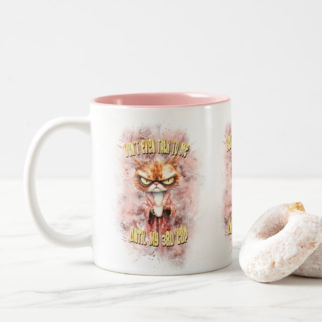 Tasse 2 Couleurs Chat Cranky Avec Café (Avec donut)
