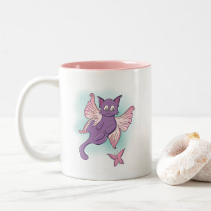 Tasse 2 Couleurs Chat de fée rose et pourpre volant
