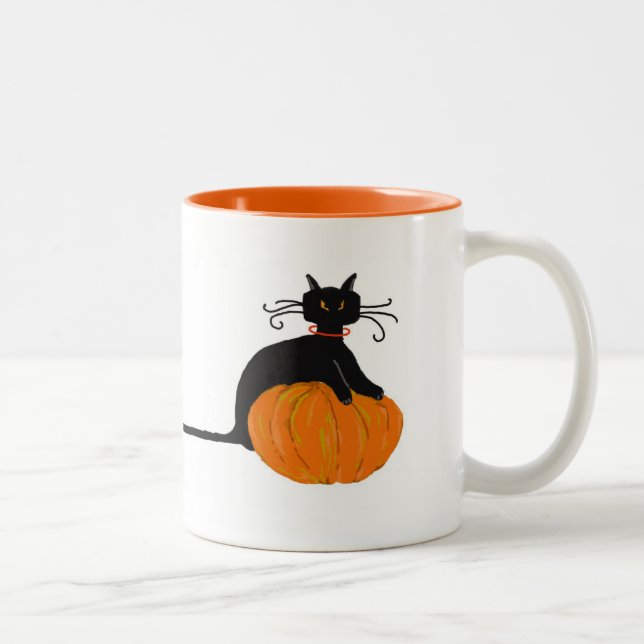Tasse 2 Couleurs Chat de Halloween de longue queue (Droit)