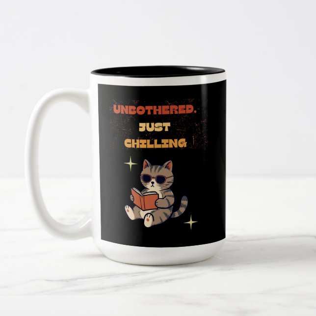 Tasse 2 Couleurs Chat de lecture drôle  (Gauche)