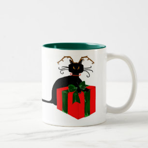 Tasse 2 Couleurs Chat de Noël de longue queue