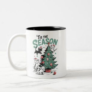 Tasse 2 Couleurs Chat de Noël Rétro C'est La Saison Meowy Catmas