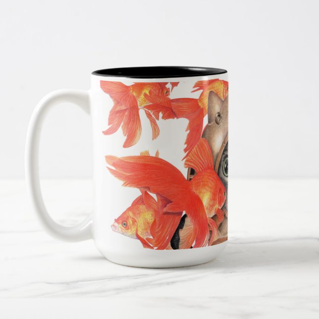 Tasse 2 Couleurs Chat de scaphandre parmi les poissons (Gauche)