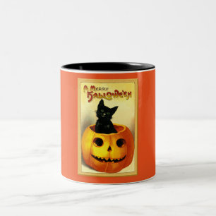Tasse 2 Couleurs Chat d'Halloween assis dans une citrouille Jack O