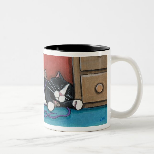 Tasse 2 Couleurs Chat et souris couchés (Droit)