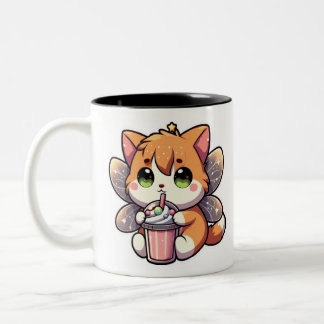 Tasse 2 Couleurs Chat fée mignonne buvant du milk-shake