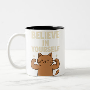 Tasse 2 Couleurs Chat Flexing Motivationnel - "Croyez en vous-même"