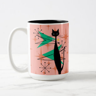 Tasse 2 Couleurs Chat frais moderne P de MCM de la rétro moitié du
