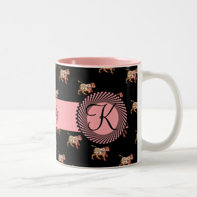 Tasse 2 Couleurs Chat géométrique sur un arrière - plan noir (Droit)