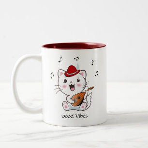 Tasse 2 Couleurs Chat Kitty Barde Musical avec Mandoline Café Deux 