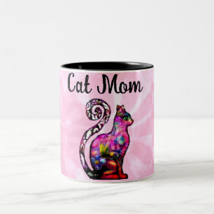 Tasse 2 Couleurs Chat Maman Abstrait Whimsical Chat Kitty Art