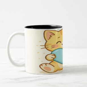 Tasse 2 Couleurs Chat mignon Accrocher le coeur bleu