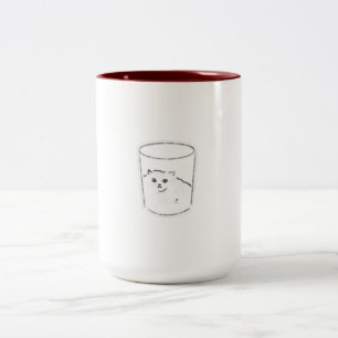 Tasse 2 Couleurs Chat Mignon Dans Un Verre Liquide Art Dessiné à la