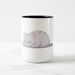 Tasse 2 Couleurs Chat mignon kawaii grumpy endormi