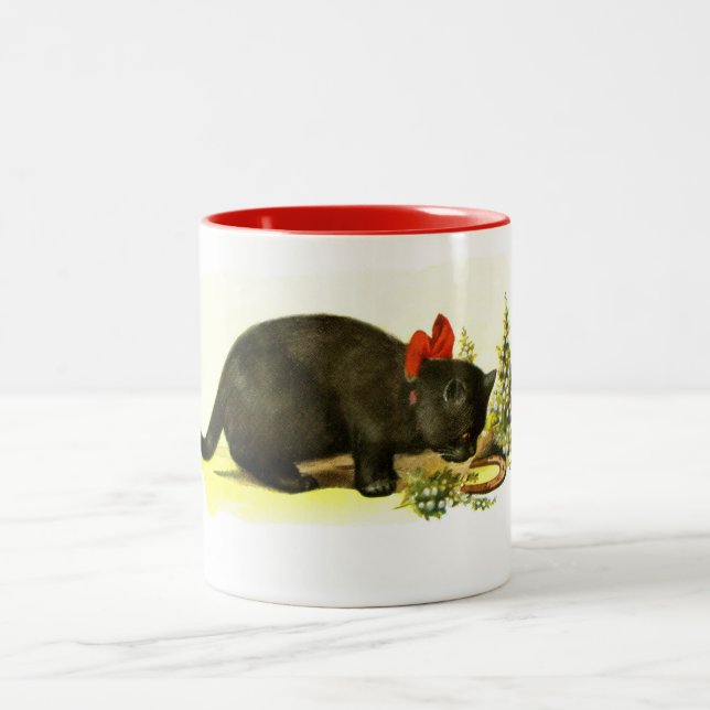 Tasse 2 Couleurs Chat noir chanceux (Centre)