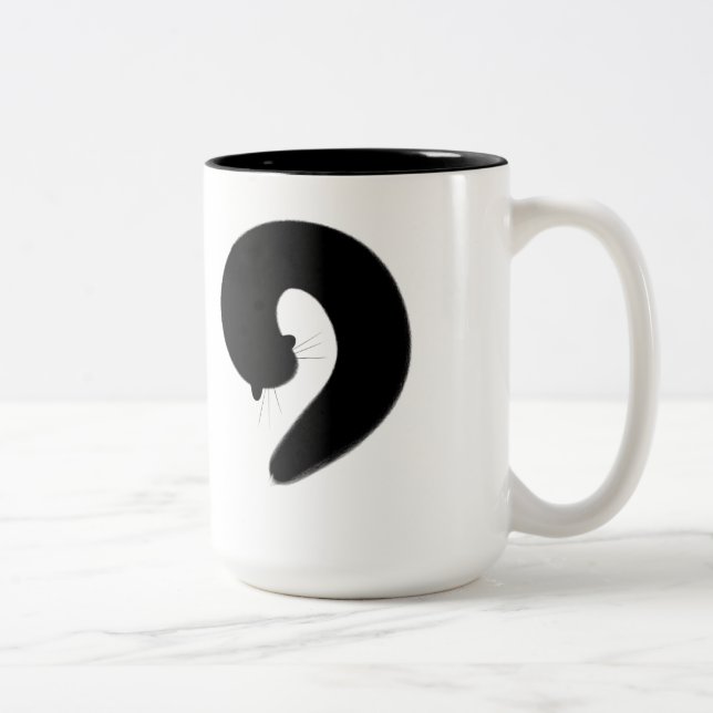 Tasse 2 Couleurs Chat noir de sommeil d'Enso de zen (Droit)