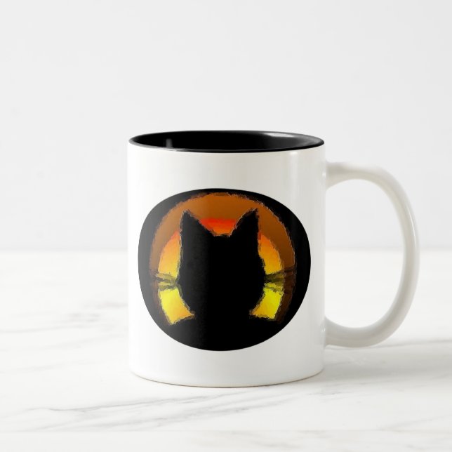 Tasse 2 Couleurs Chat noir d'Halloween (Droit)