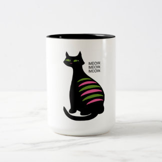 Tasse 2 Couleurs Chat noir du milieu du siècle rétro