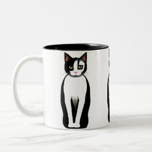 Tasse 2 Couleurs Chat noir et blanc moderne du milieu du siècle