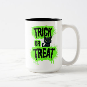 Tasse 2 Couleurs Chat noir Halloween Tricoter ou traiter Neon éffra