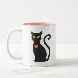 Tasse 2 Couleurs Chat noir mignon et coeur rose
