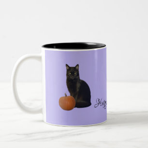Tasse 2 Couleurs Chat noir Orange Citrouilles heureux Halloween vio