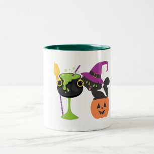 Tasse 2 Couleurs Chat noir pour sorcière Halloween personnalisable