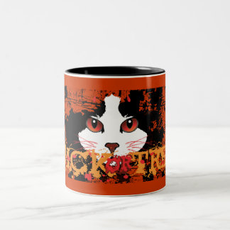 Tasse 2 Couleurs Chat noir - Tricoter ou traiter